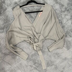 Love Tree Light Gray Ribbed Wrap Blouse